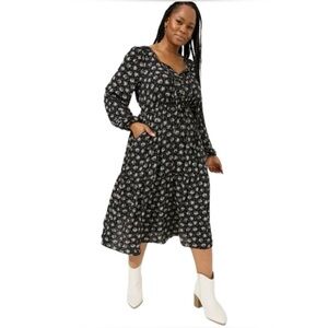 NWT Torrid Midi Swiss Dot Pleat Long Sleeve Dress Size 5X Black